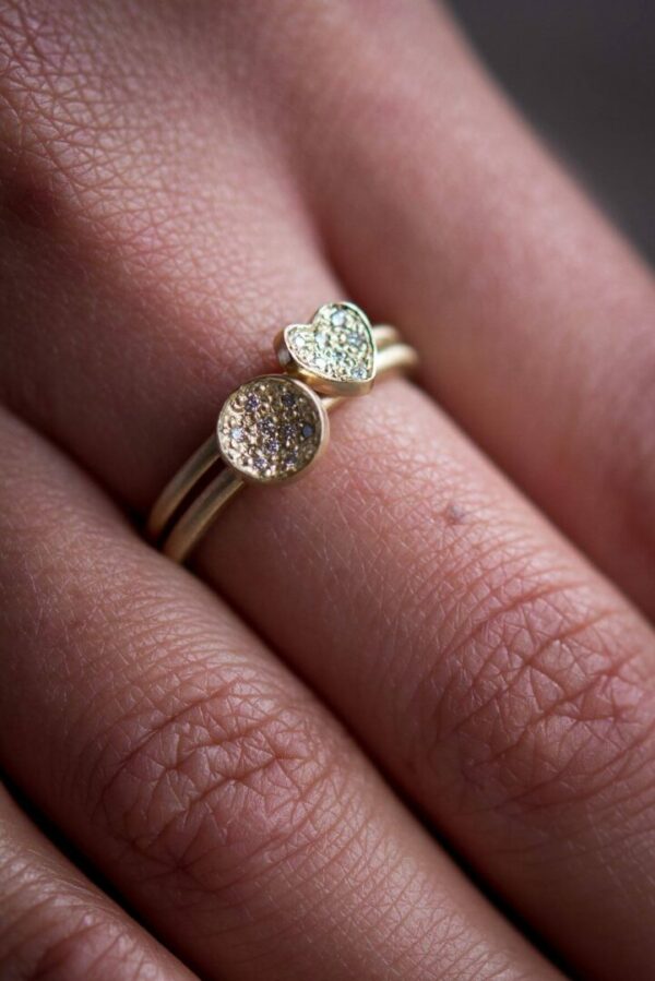 9 Carat Yellow Gold Pave Diamond Dome Heart Stacking Ring Clifton Rocks Jewellery