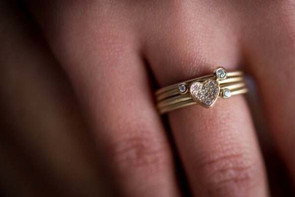 9 Carat Yellow Gold Pave Diamond Heart Stacking Ring Clifton Rocks Jewellery