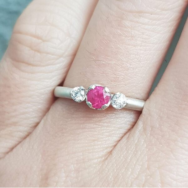 Pink-Sapphire-Diamond-Trilogy-Engagement-Ring-Claw-Cups Mini-Ring-Clare-Chandler-Clifton-Rocks-Bristol-1