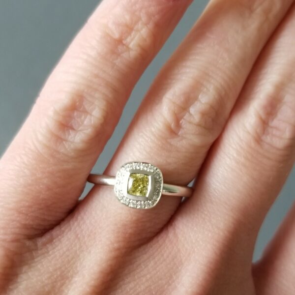yellow cushion diamond halo platinum engagement ring-3