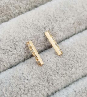 Gold Diamond Bar Stud Earrings