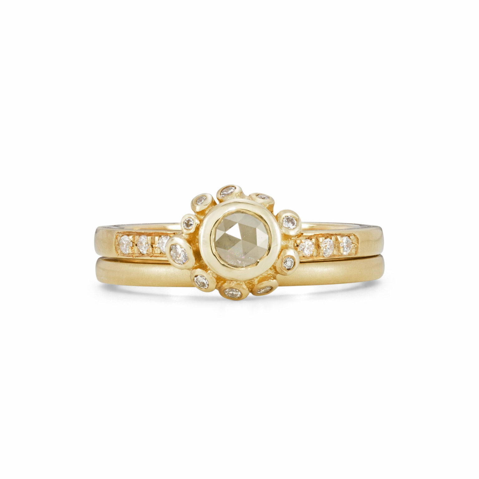 Grey rose cut diamond organic halo ring
