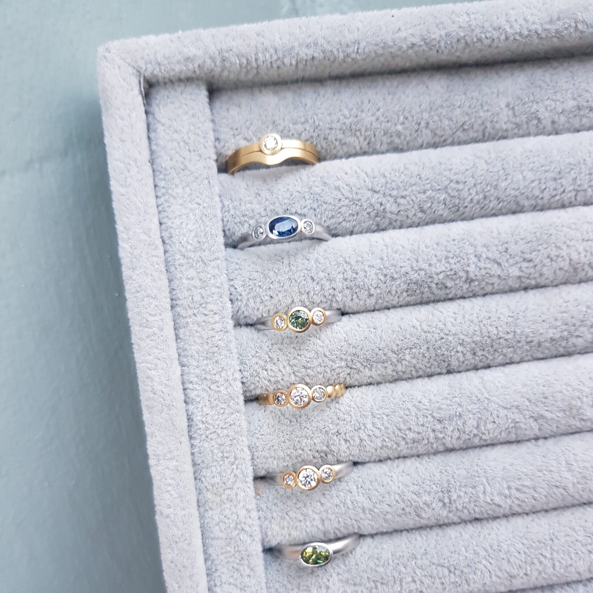 Flat Court Trilogy Ring with diamonds and salt peppers Jacks Turner Clifton Rocks