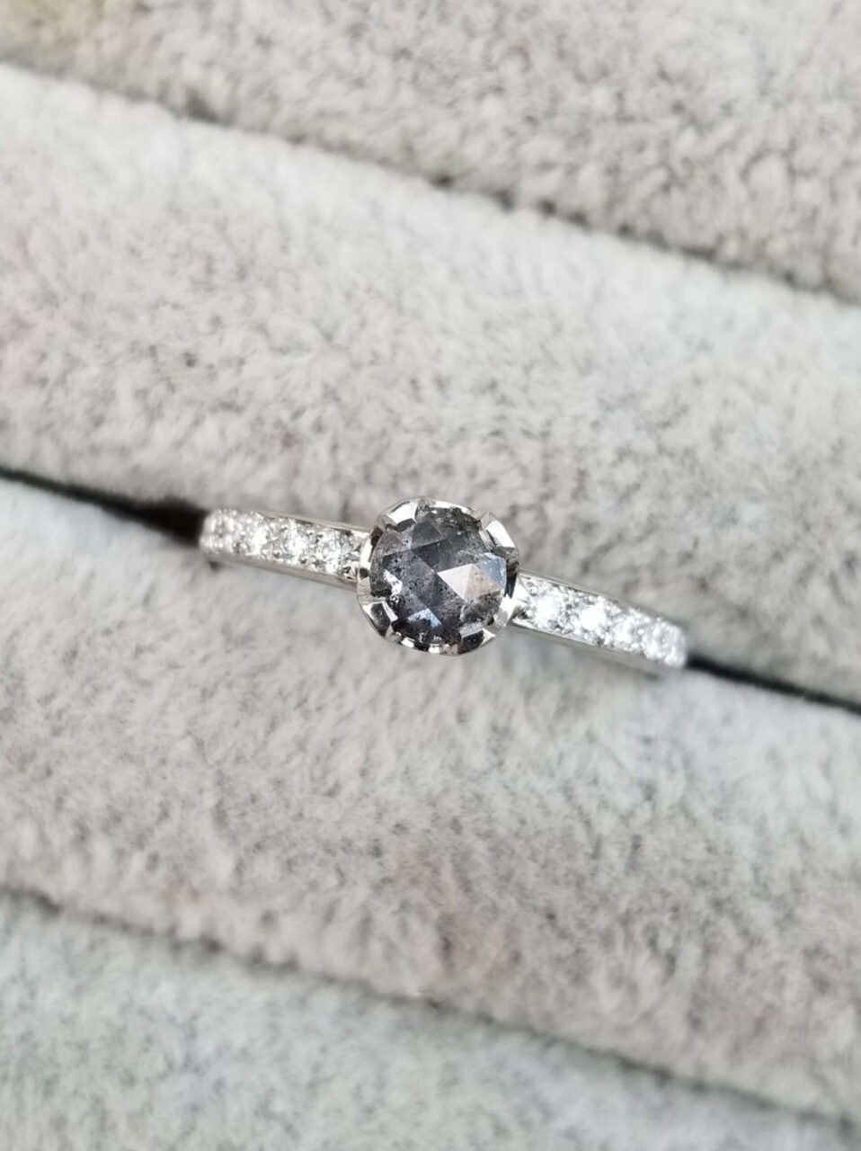 Salt and Pepper Diamond Solitaire Engagement Ring