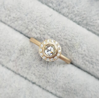 Yellow Rose Cut Diamond Round Modern Halo Ring