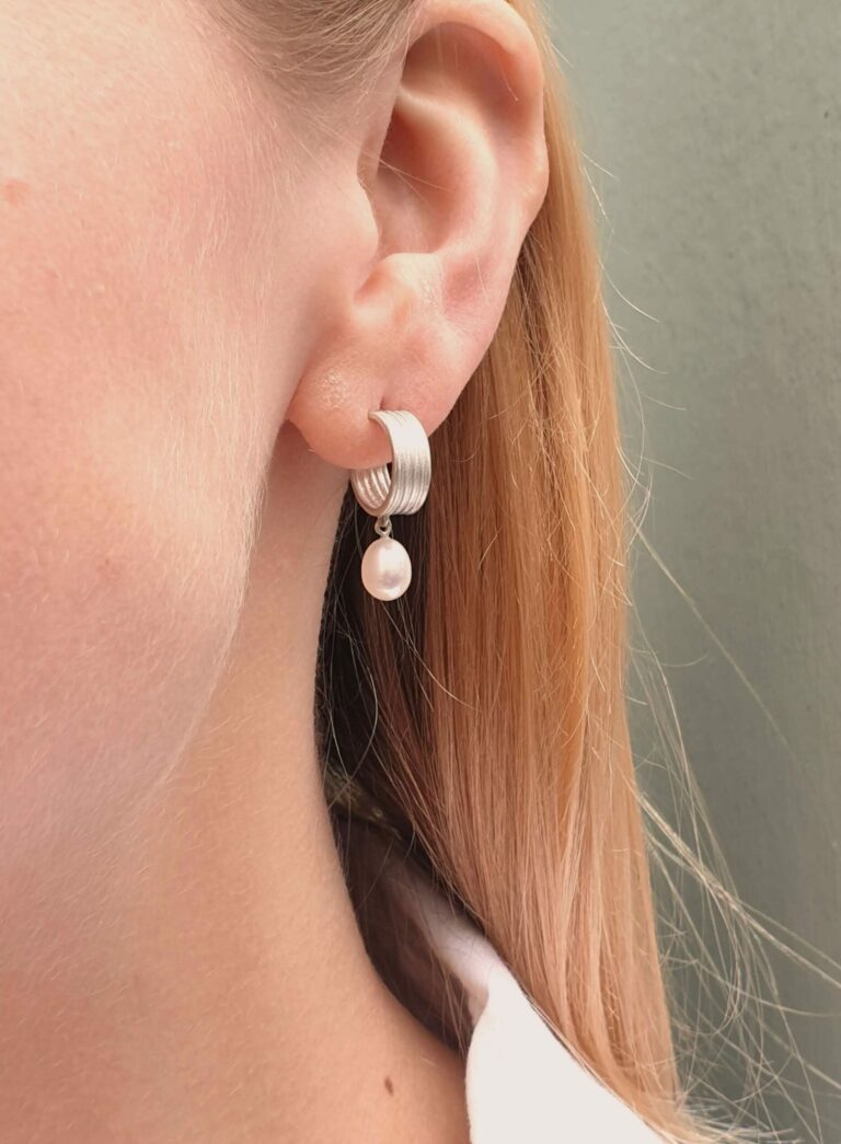 Silver Pearl Hoops