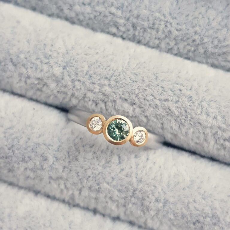 Trilogy Ring with Green Sapphire and Diamonds - Jacks Turner