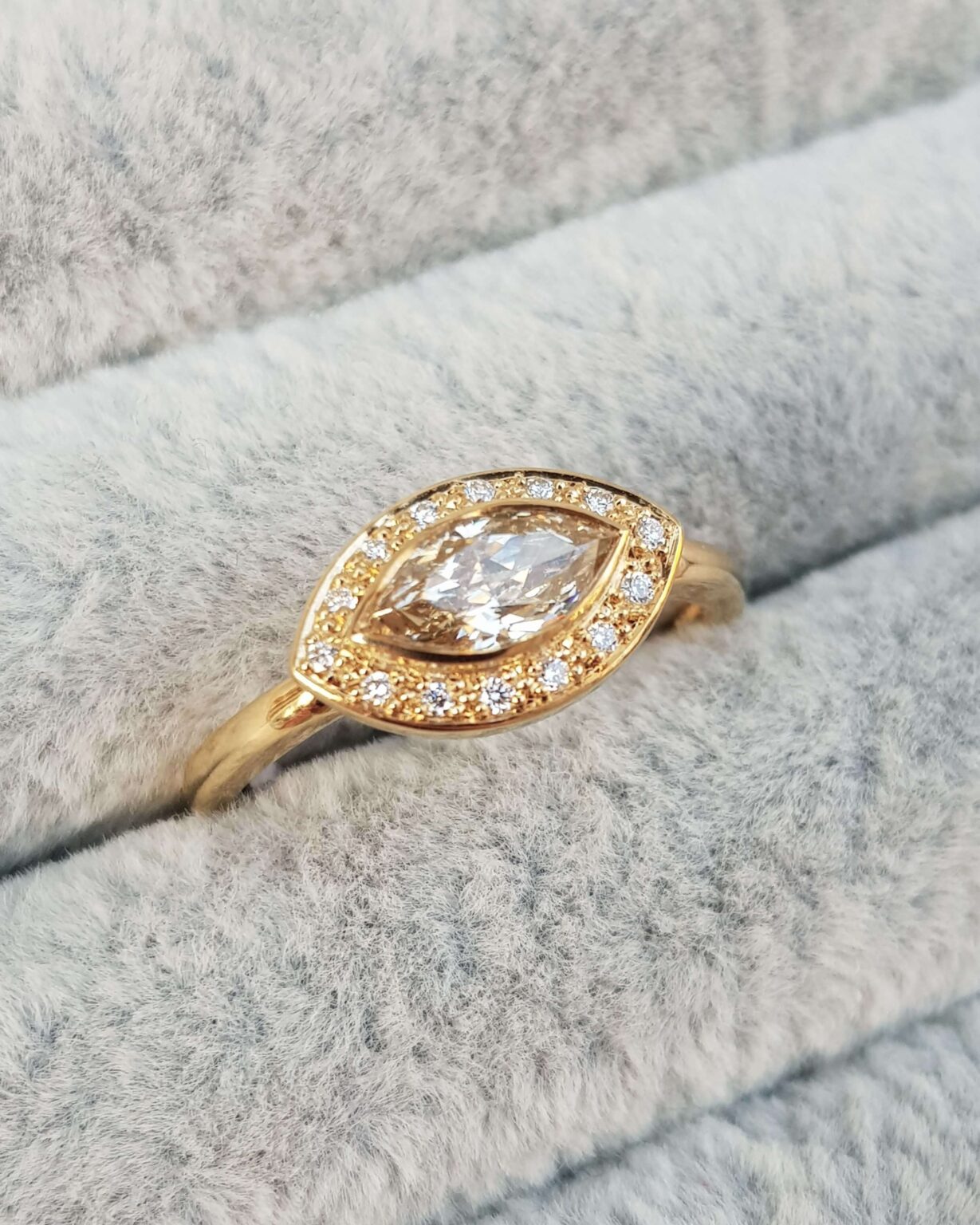 Champagne-Marquise-Diamond-Modern-Halo-Engagement-Cocktail-Ring-Clifton-Rocks