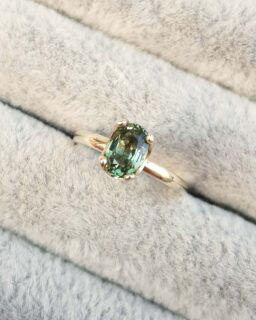 Green Sapphire Oval Solitaire Engagement Ring