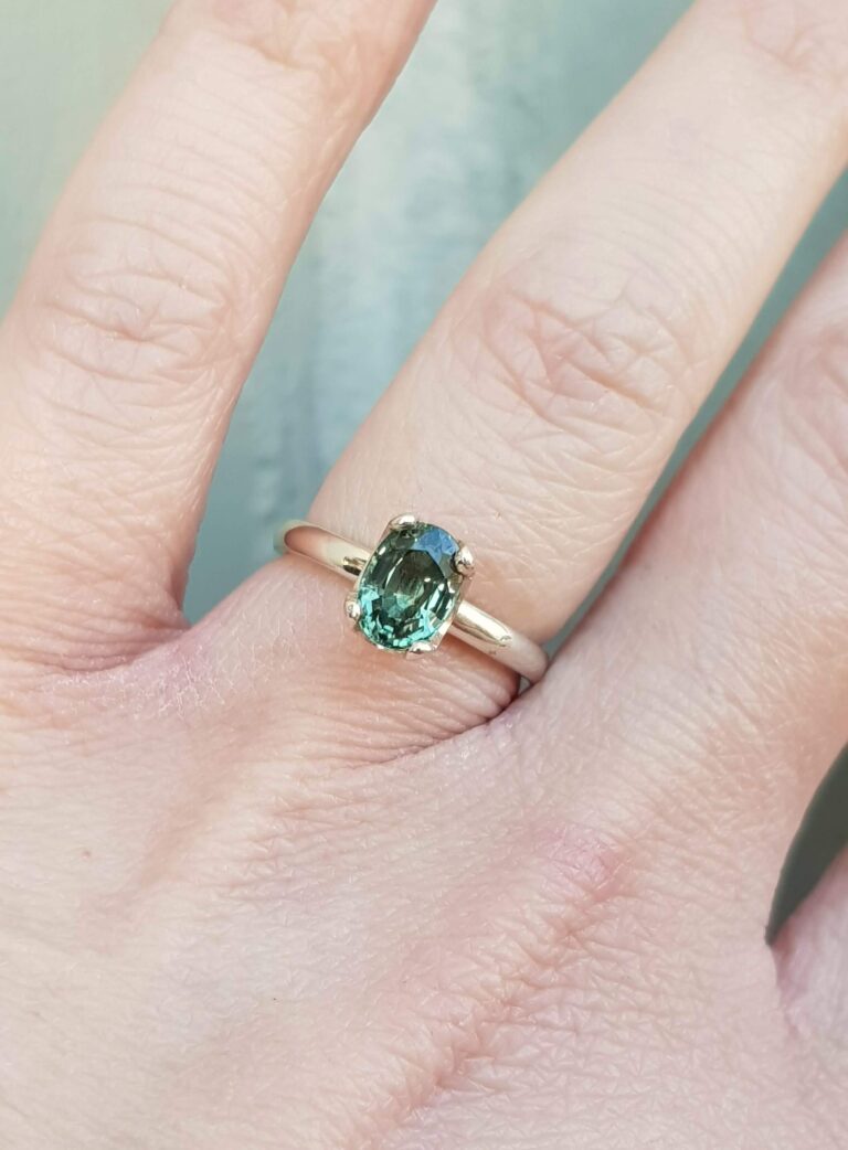 Green Sapphire Oval Solitaire Engagement Ring