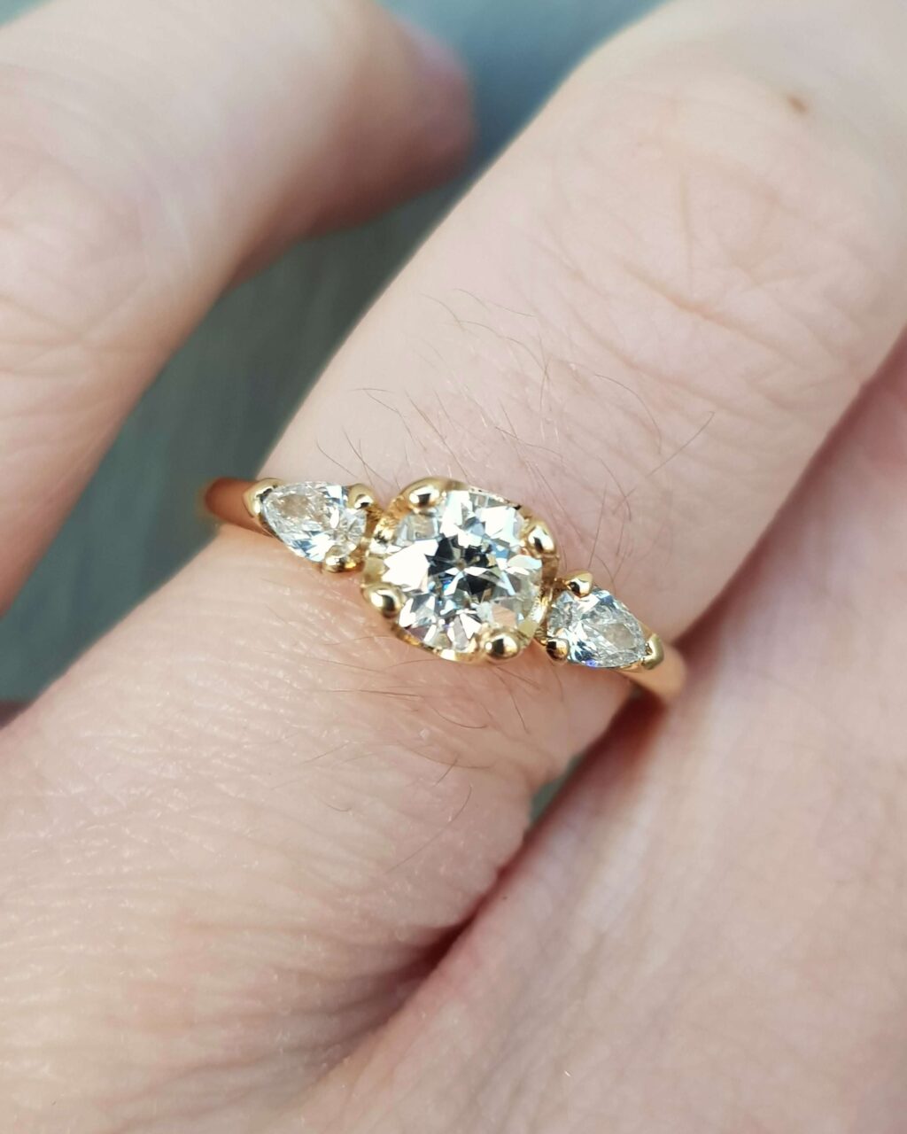 Old Cut Diamond Trilogy Engagement Ring