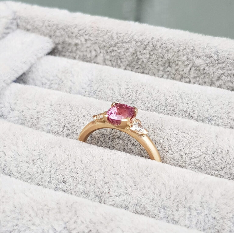 Pink Sapphire Trilogy Engagement Ring