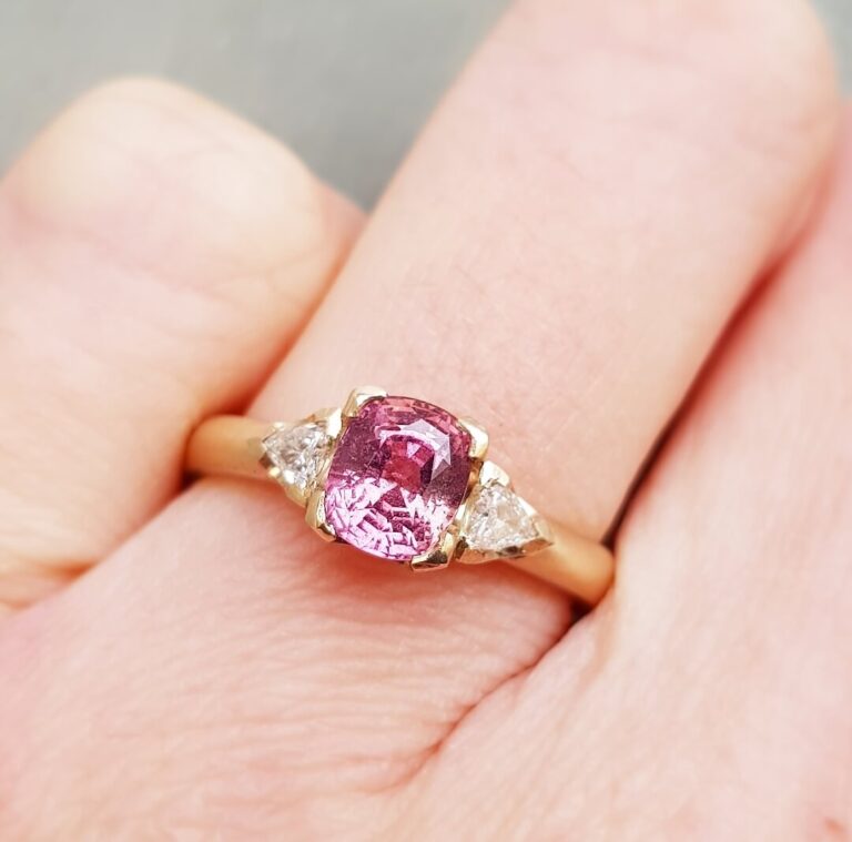 Pink Sapphire Trilogy Engagement Ring