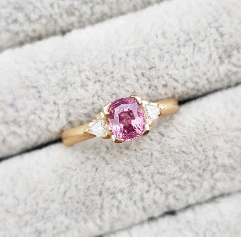 Pink Sapphire Trilogy Engagement Ring