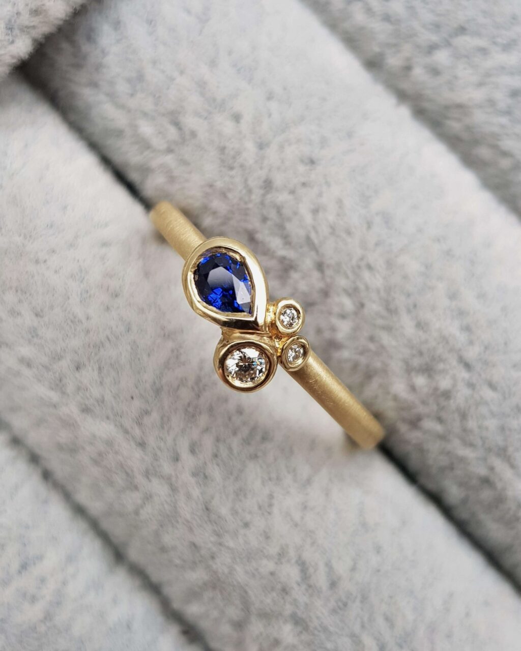 Bright Blue Sapphire Pear Cluster Engagement Ring