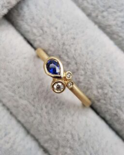 Bright Blue Sapphire Pear Cluster Engagement Ring