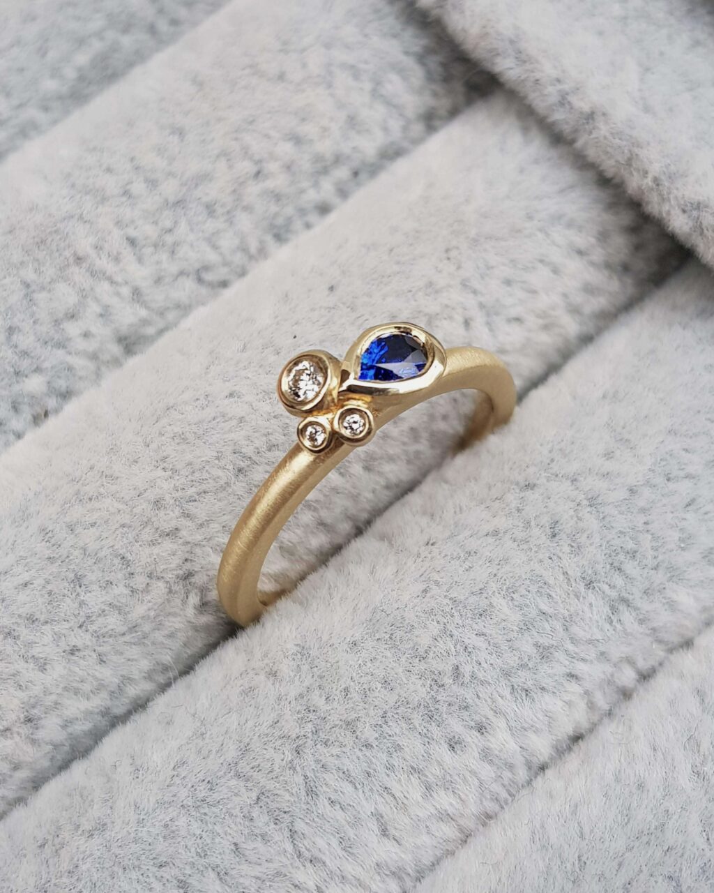 Bright Blue Sapphire Pear Cluster Engagement Ring