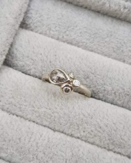 Salt and Pepper Pear Cluster Ring in White Gold