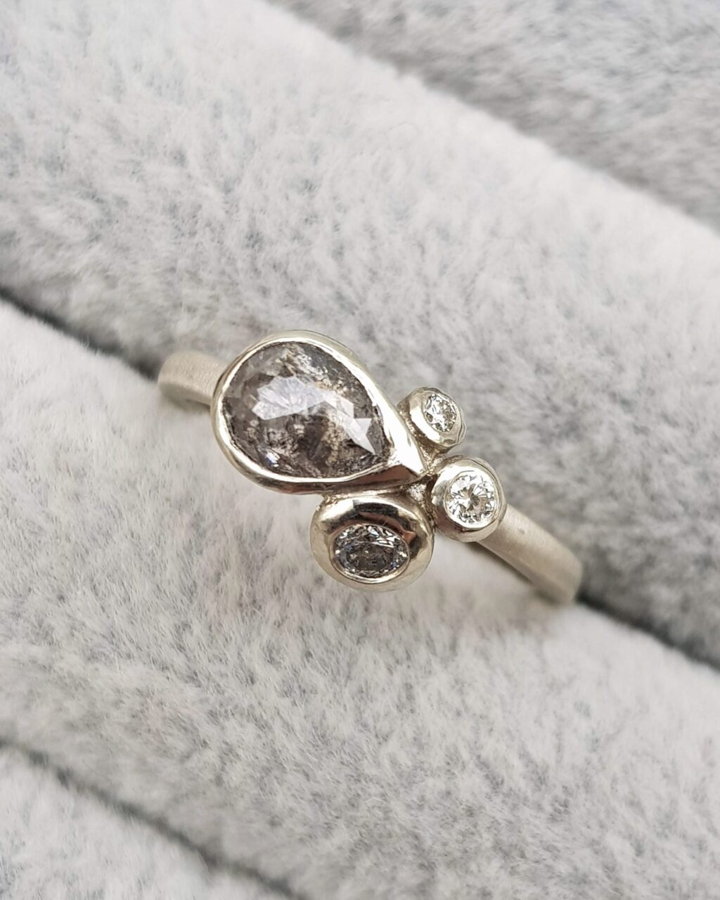 Salt and Pepper Pear Cluster Ring in White Gold