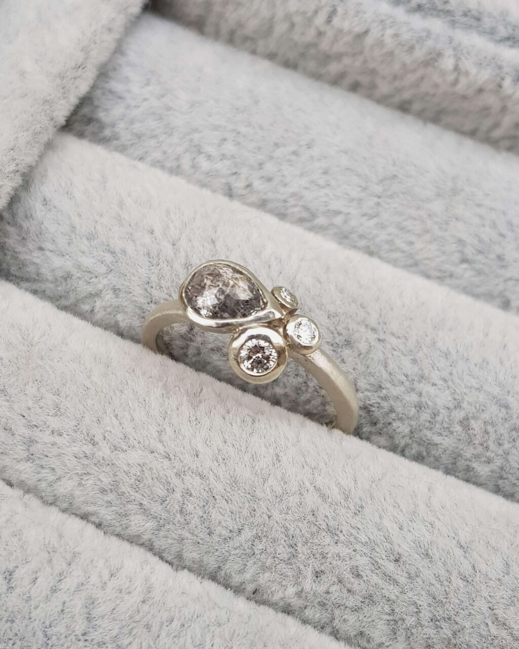 Salt and Pepper Pear Cluster Ring in White Gold