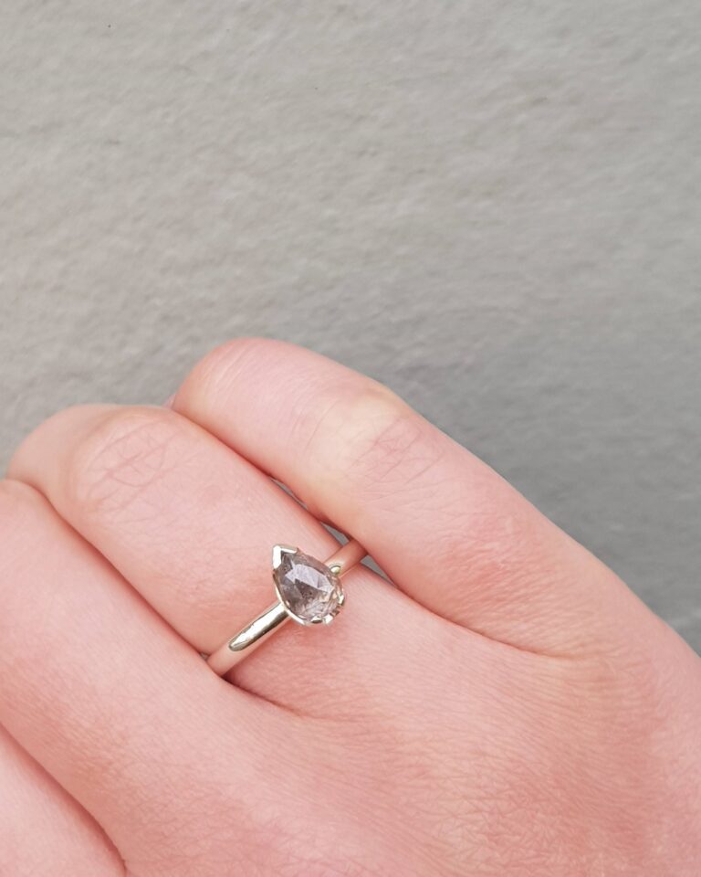 Salt and Pepper Pear Diamond Engagement Ring