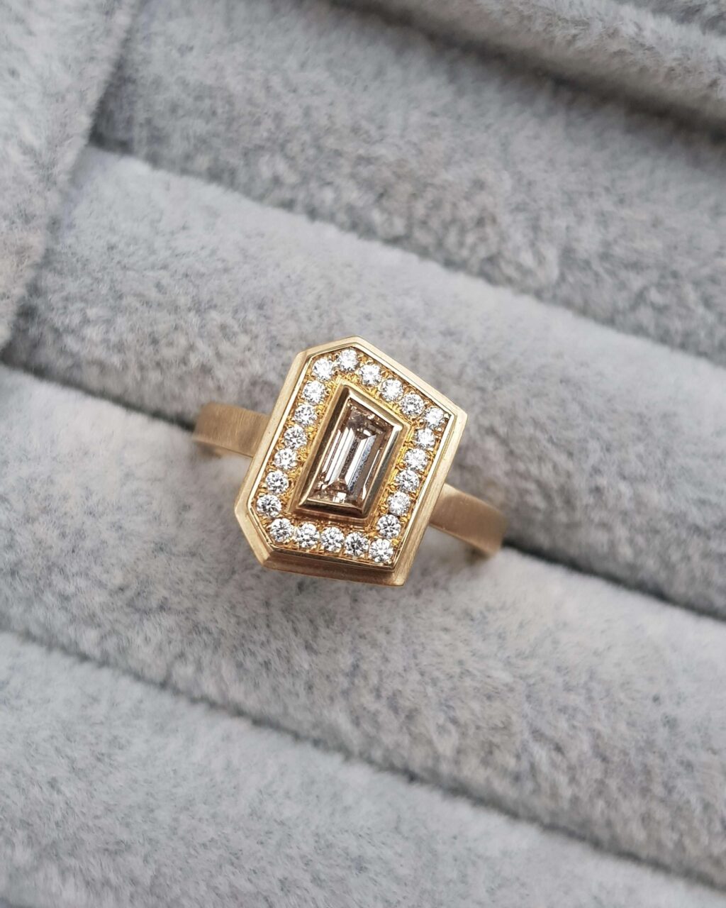 Geometric Steps Halo Engagement Ring - Anny Ching Chin Jewellery