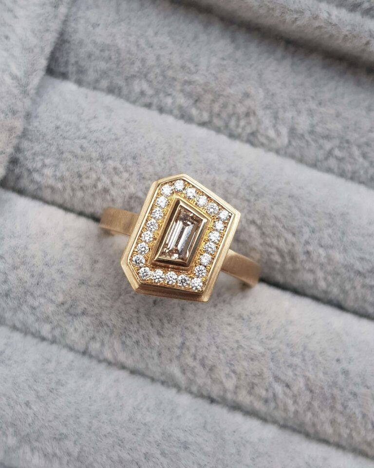 Geometric Steps Halo Engagement Ring - Anny Ching Chin Jewellery