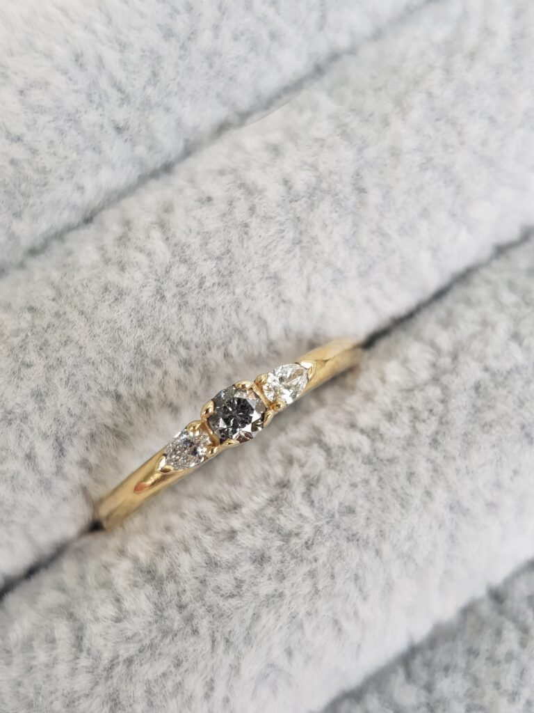Mini Salt and Pepper Diamond Trilogy Engagement Ring