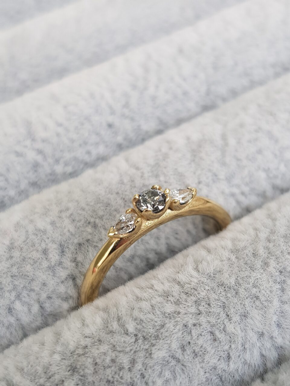 Mini Salt and Pepper Diamond Trilogy Engagement Ring