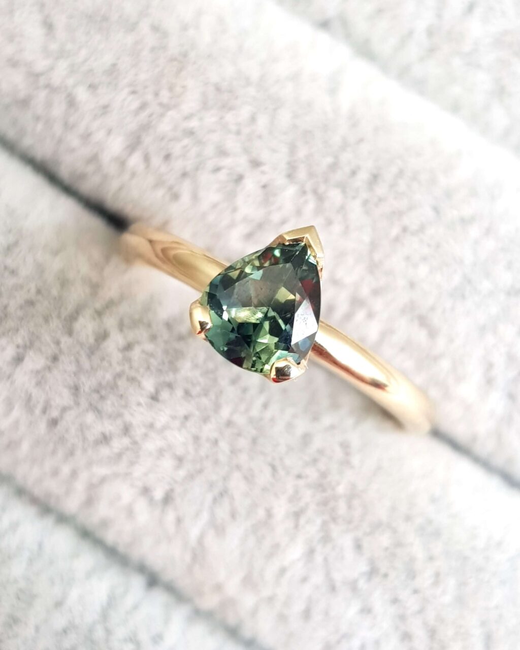 Deep Green Pear Sapphire Engagement Ring