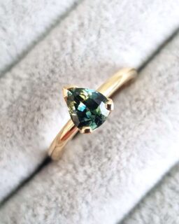 Deep Green Pear Sapphire Engagement Ring