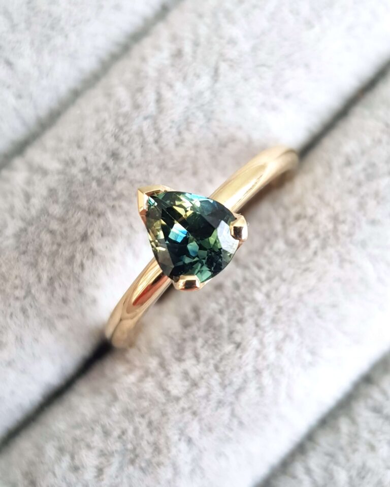 Deep Green Pear Sapphire Engagement Ring