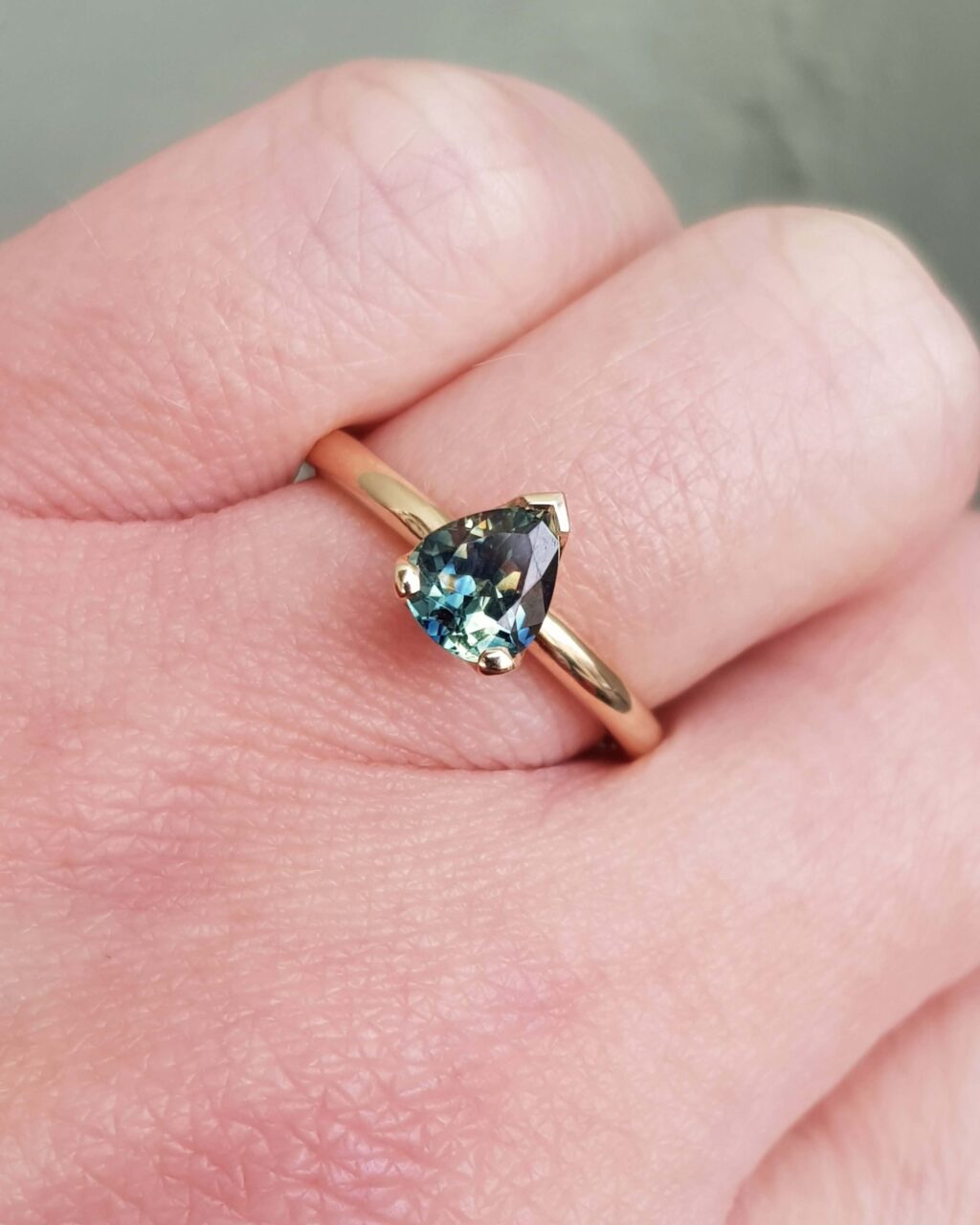 Deep Green Pear Sapphire Engagement Ring