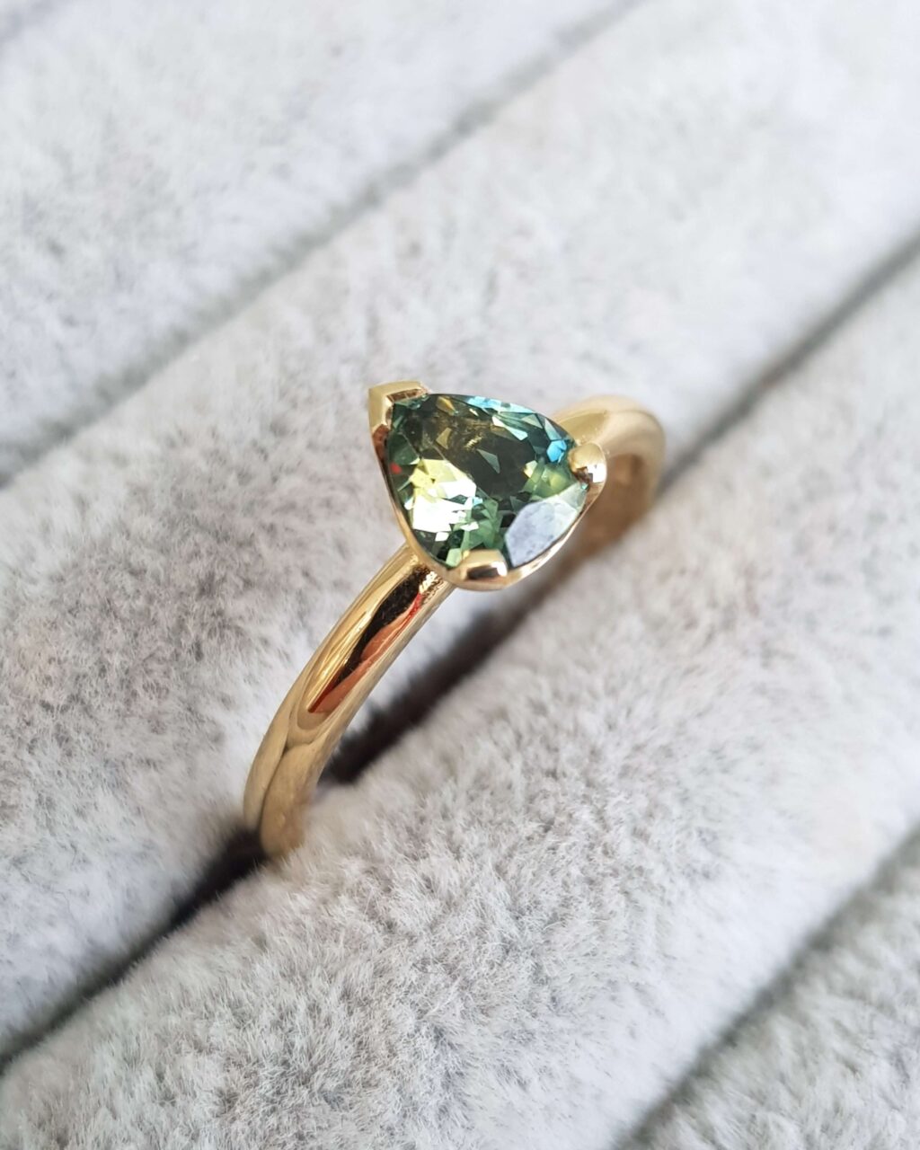 Deep Green Pear Sapphire Engagement Ring