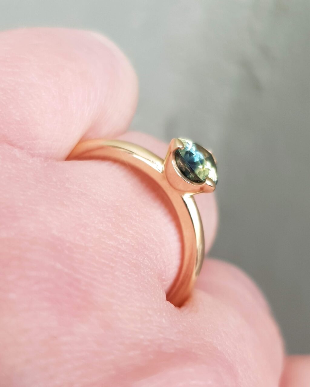 Deep Green Pear Sapphire Engagement Ring