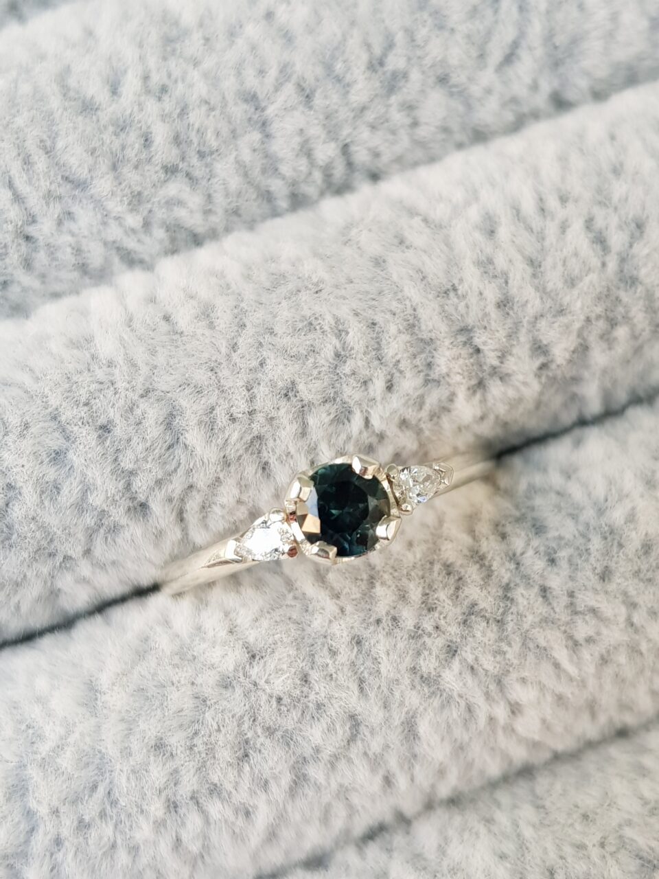 Green Sapphire & Pear White Diamond Engagement Ring