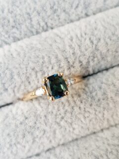 Teal Sapphire and Pear Trilogy Engagement Ring