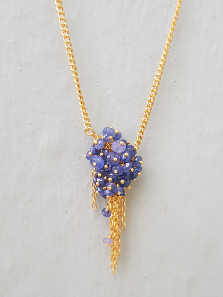 Blue Sapphire Tassel Gold Necklace