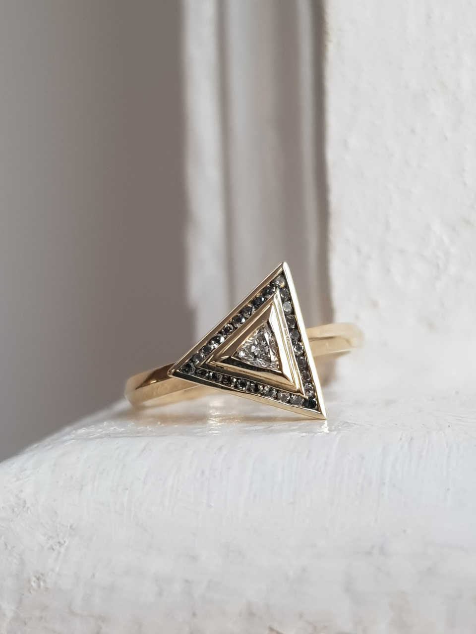 Triangle Halo Knife Edge Engagement Ring - Katie Snow