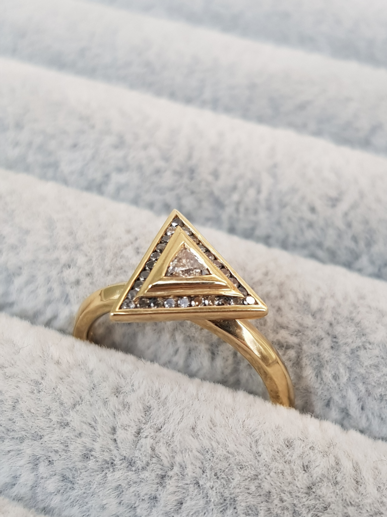 Triangle Halo Knife Edge Engagement Ring - Katie Snow