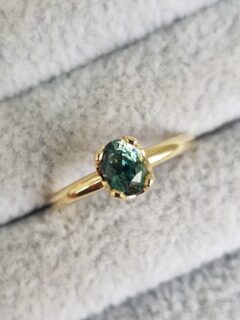 Blue Green Oval Sapphire Engagement Ring