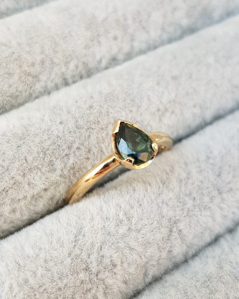 Deep Green Pear Sapphire Engagement Ring-1-Clifton-Rocks