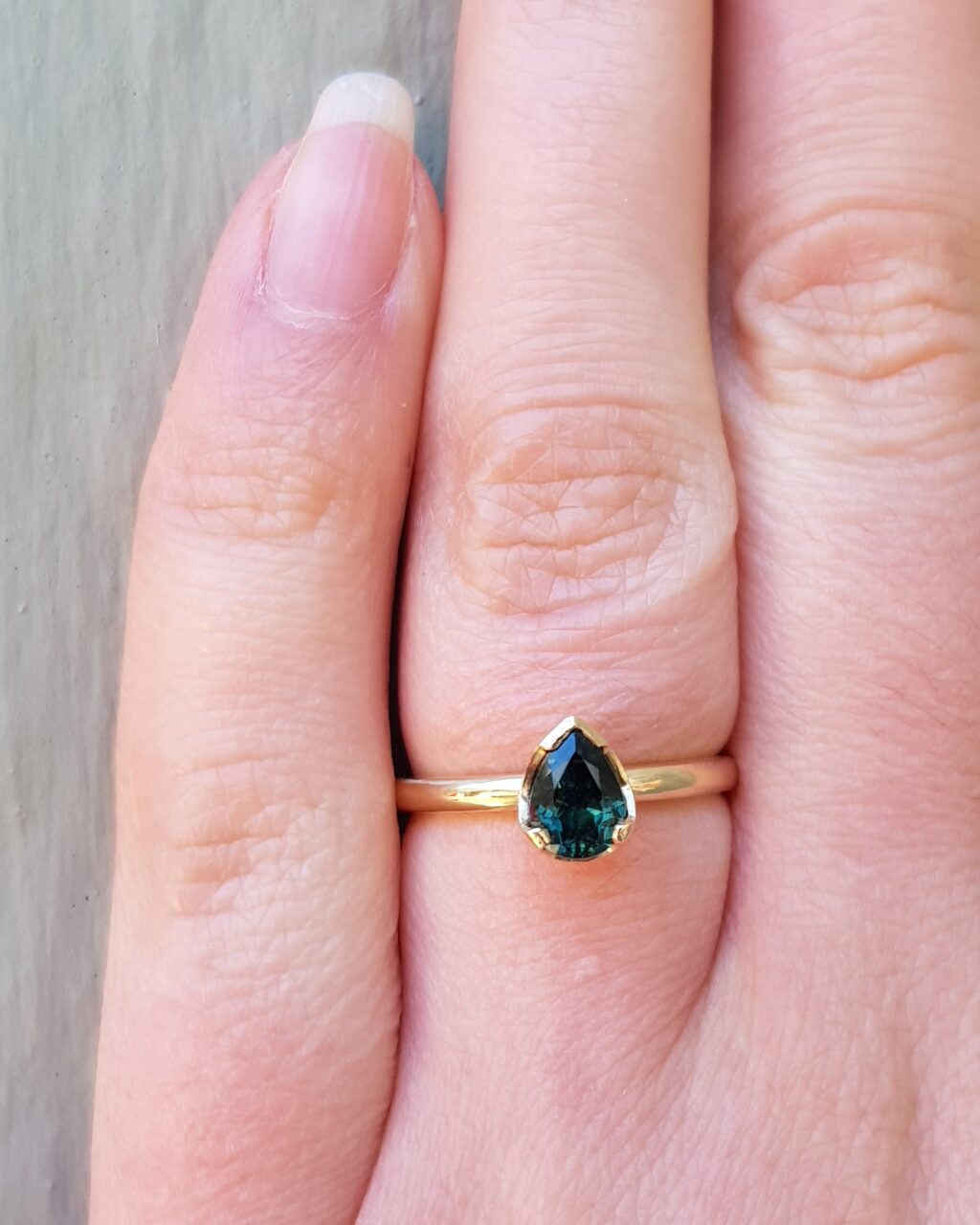 Deep Green Pear Sapphire Engagement Ring-2-Clifton-Rocks