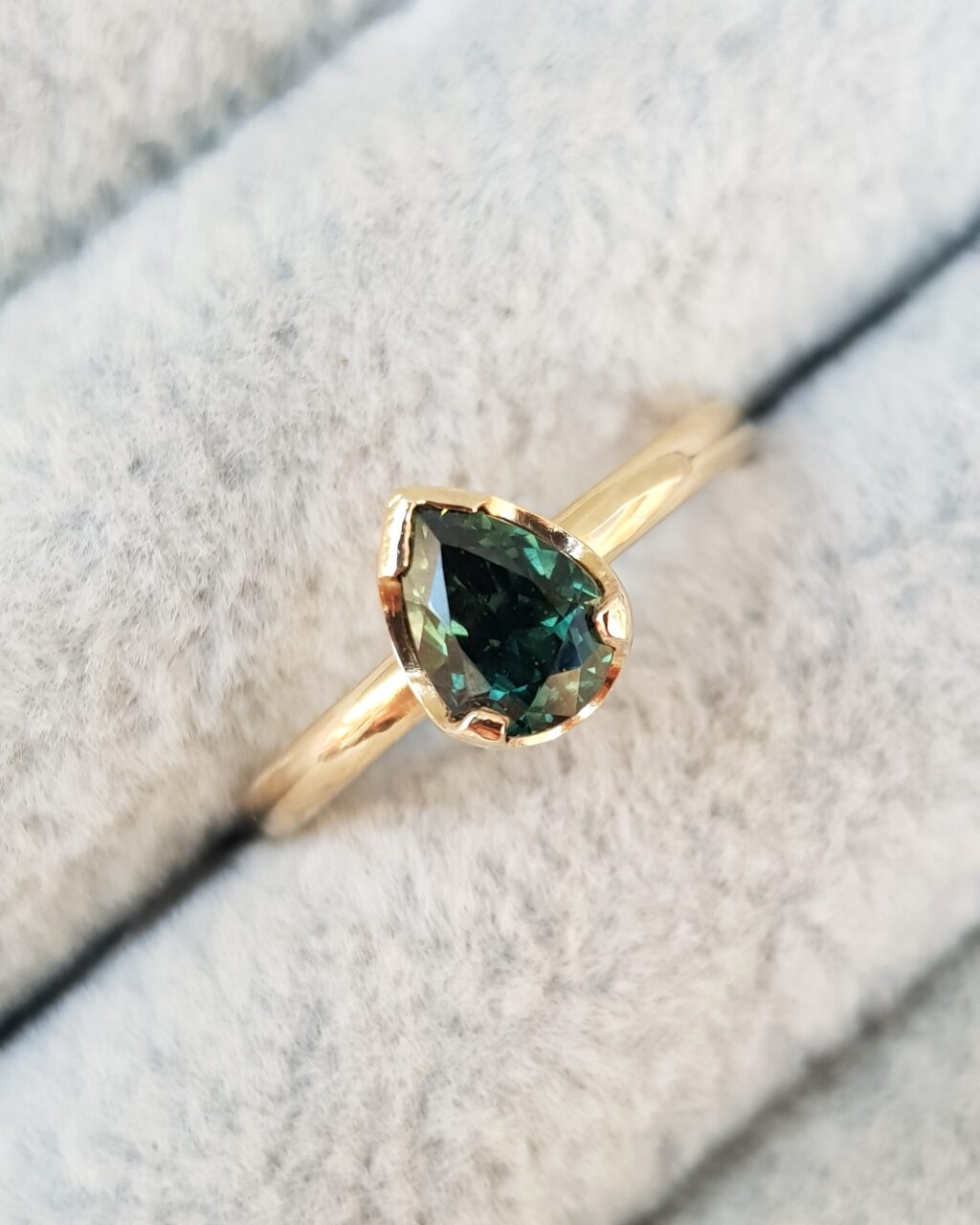 Deep Green Pear Sapphire Engagement Ring-3-Clifton-Rocks
