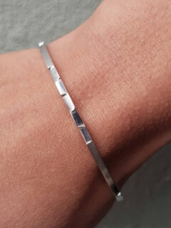 Faceted Silver Slim Open Bangle-2-Clifton-Rocks