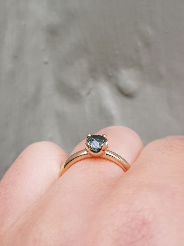 Blue Green Oval Sapphire Engagement Ring