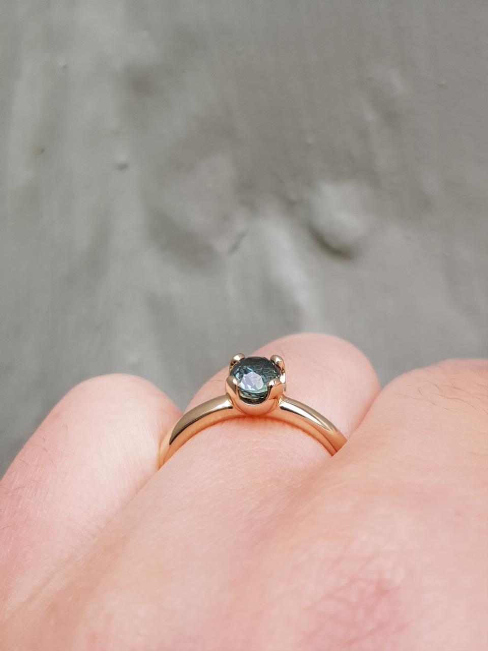 Blue Green Oval Sapphire Engagement Ring