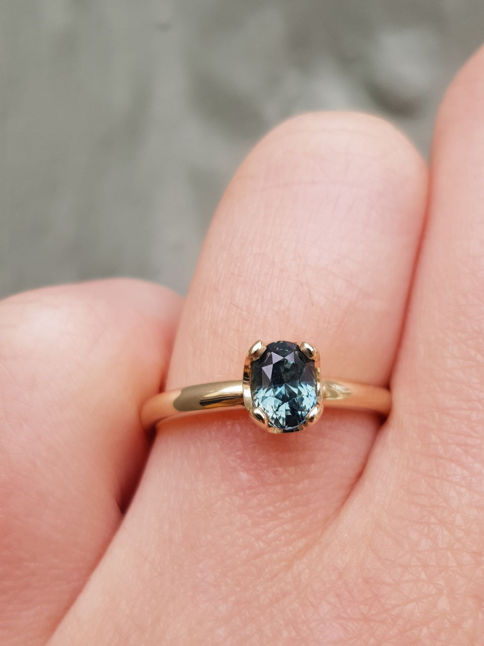 Blue Green Oval Sapphire Engagement Ring