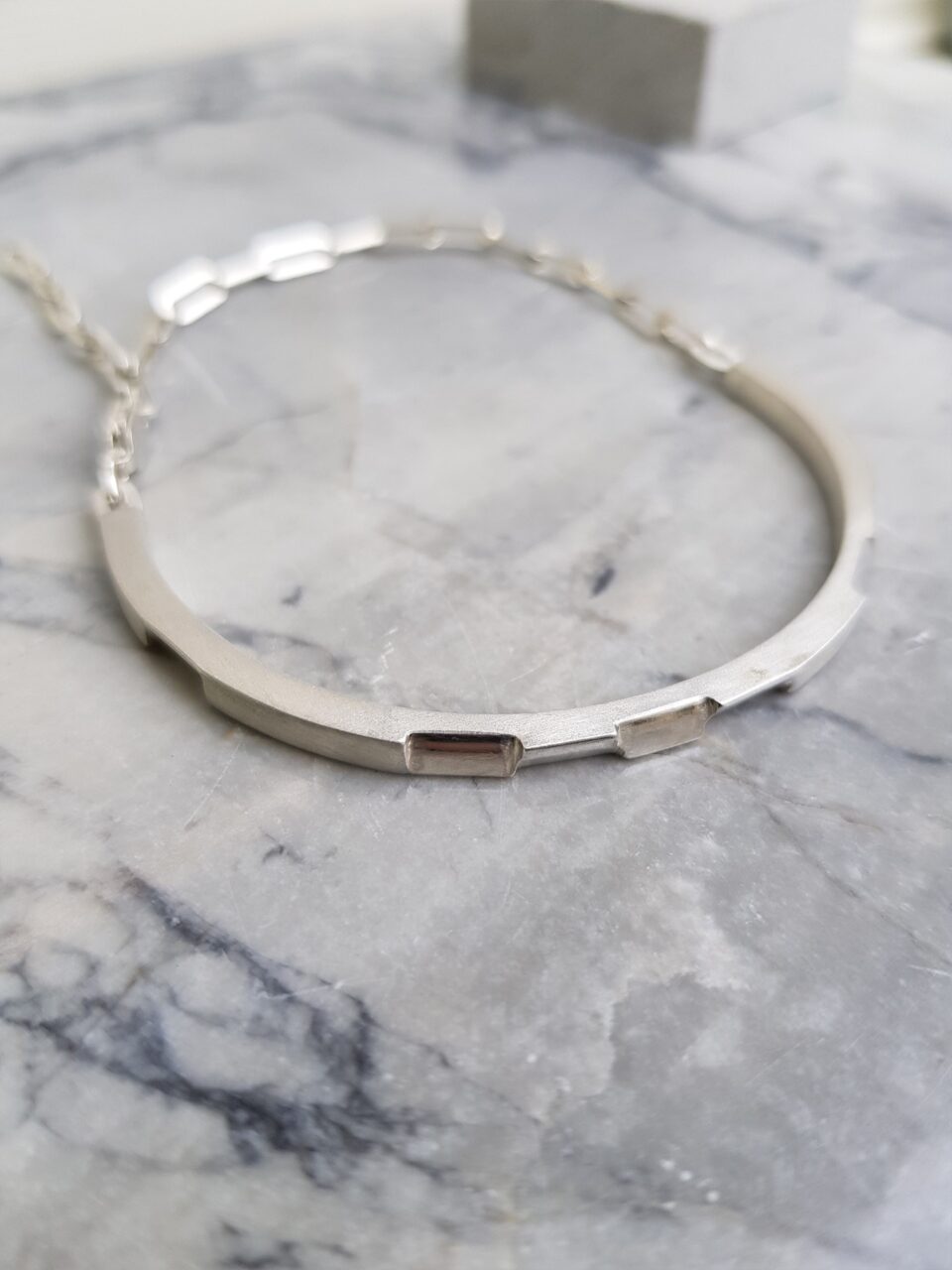 Modern Geometric Silver Open Bangle Bracelet-2-Clifton-Rocks