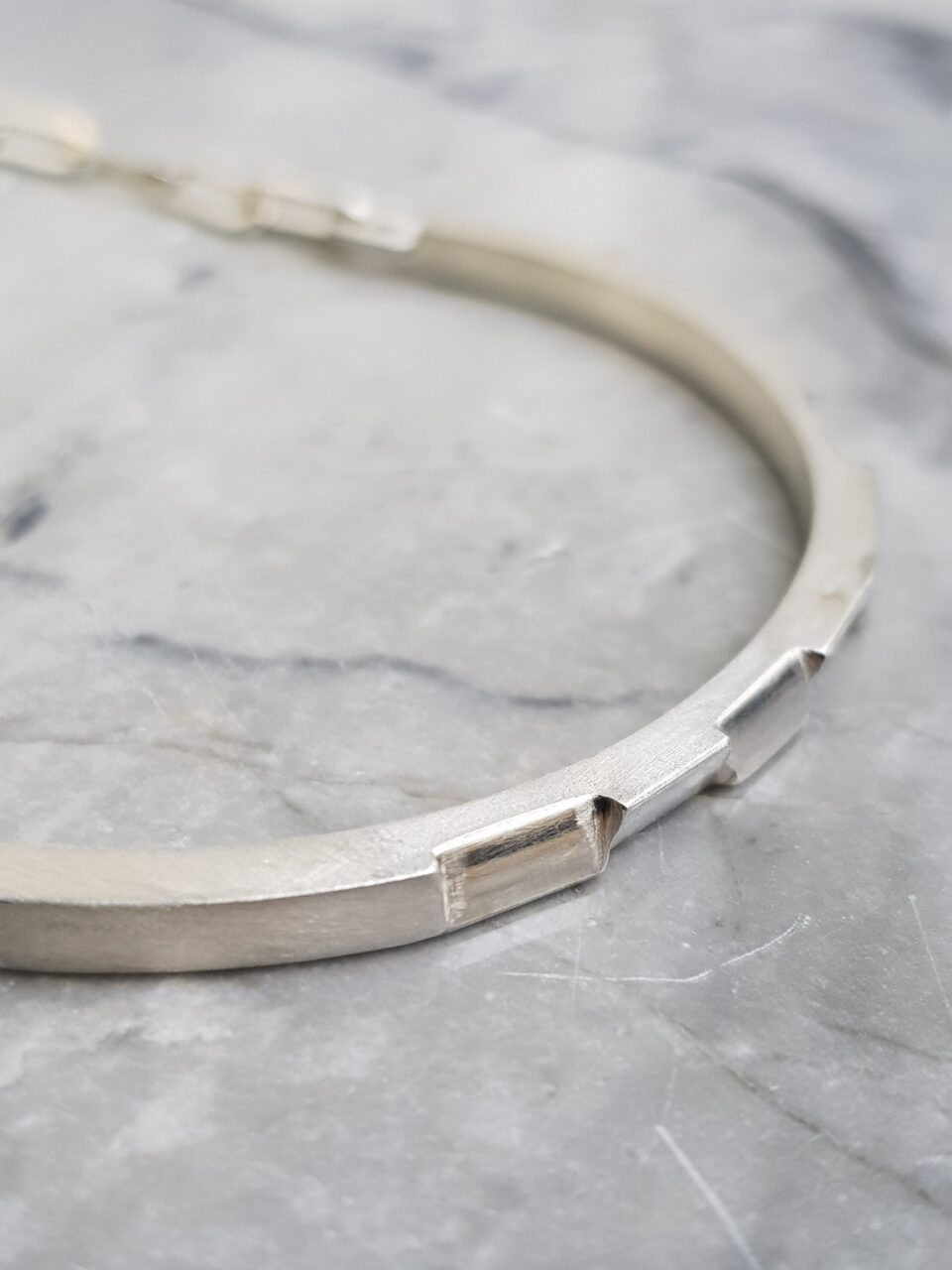 Modern Geometric Silver Open Bangle Bracelet-3-Clifton-Rocks